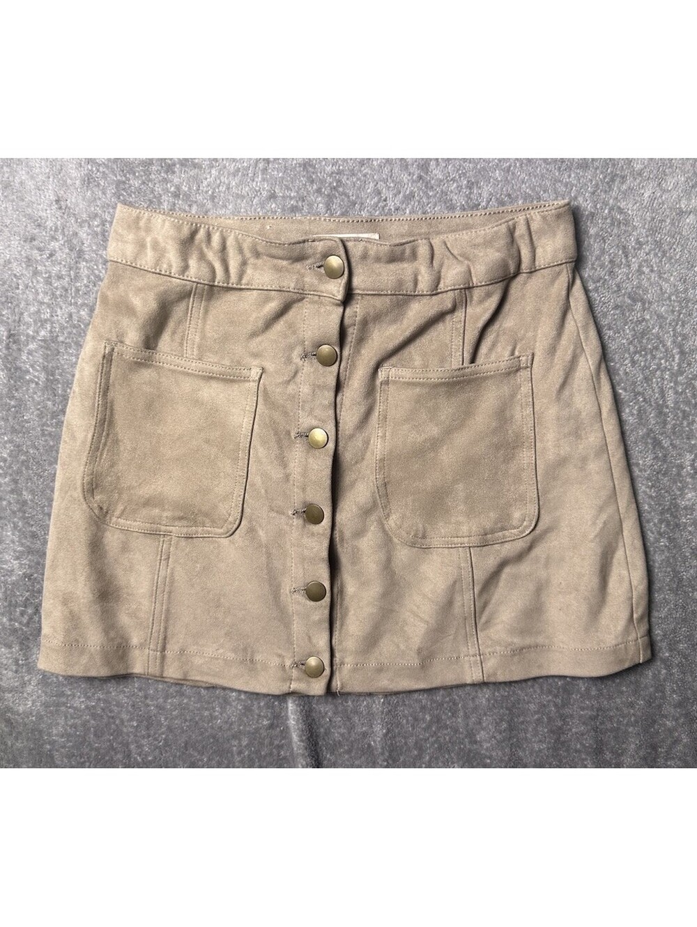 Altar’d State Mini Skirt Womens XS Tan Faux Suede Snap Front Boho Western